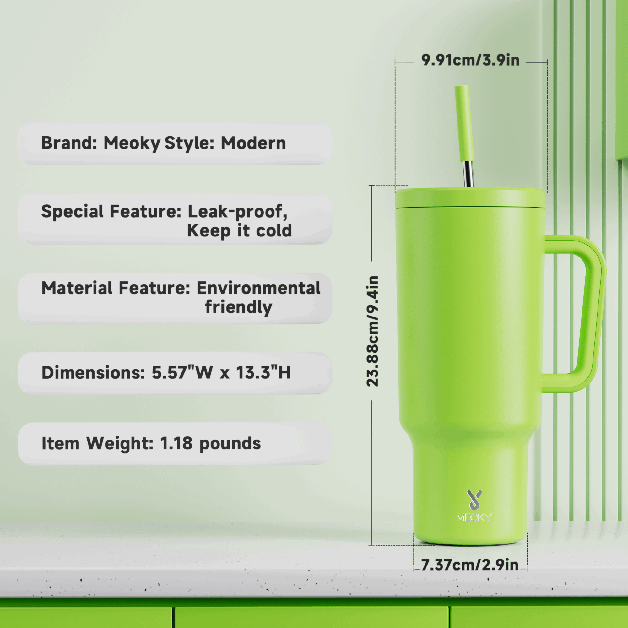 40oz Tumbler With Straw Monochrome Collection-Light Green