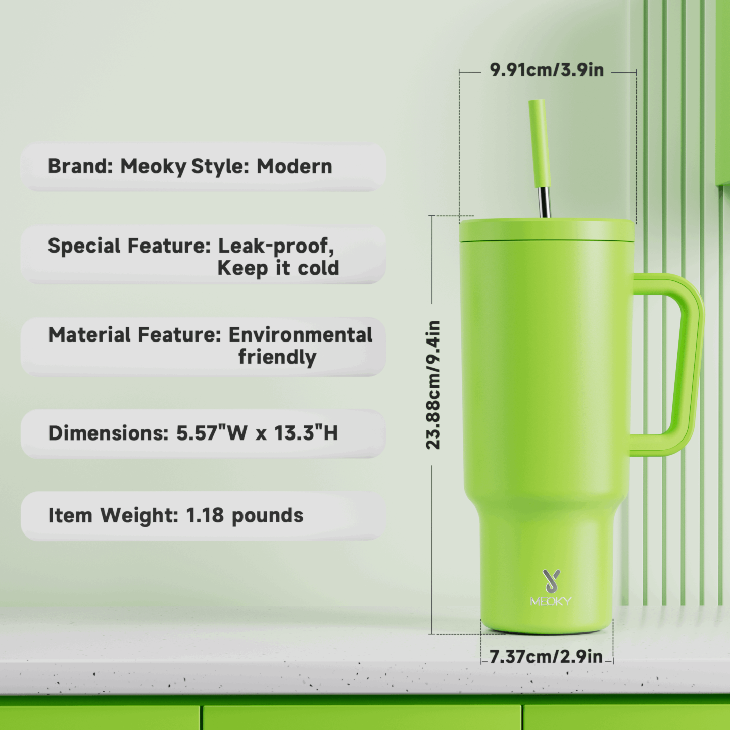 40oz Tumbler With Straw Monochrome Collection-Light Green