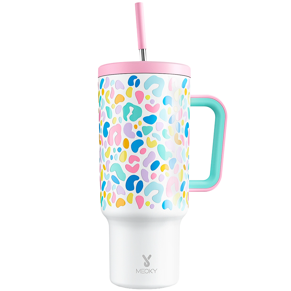 40oz Tumbler With Straw Animal Print Collection-Color Leopard