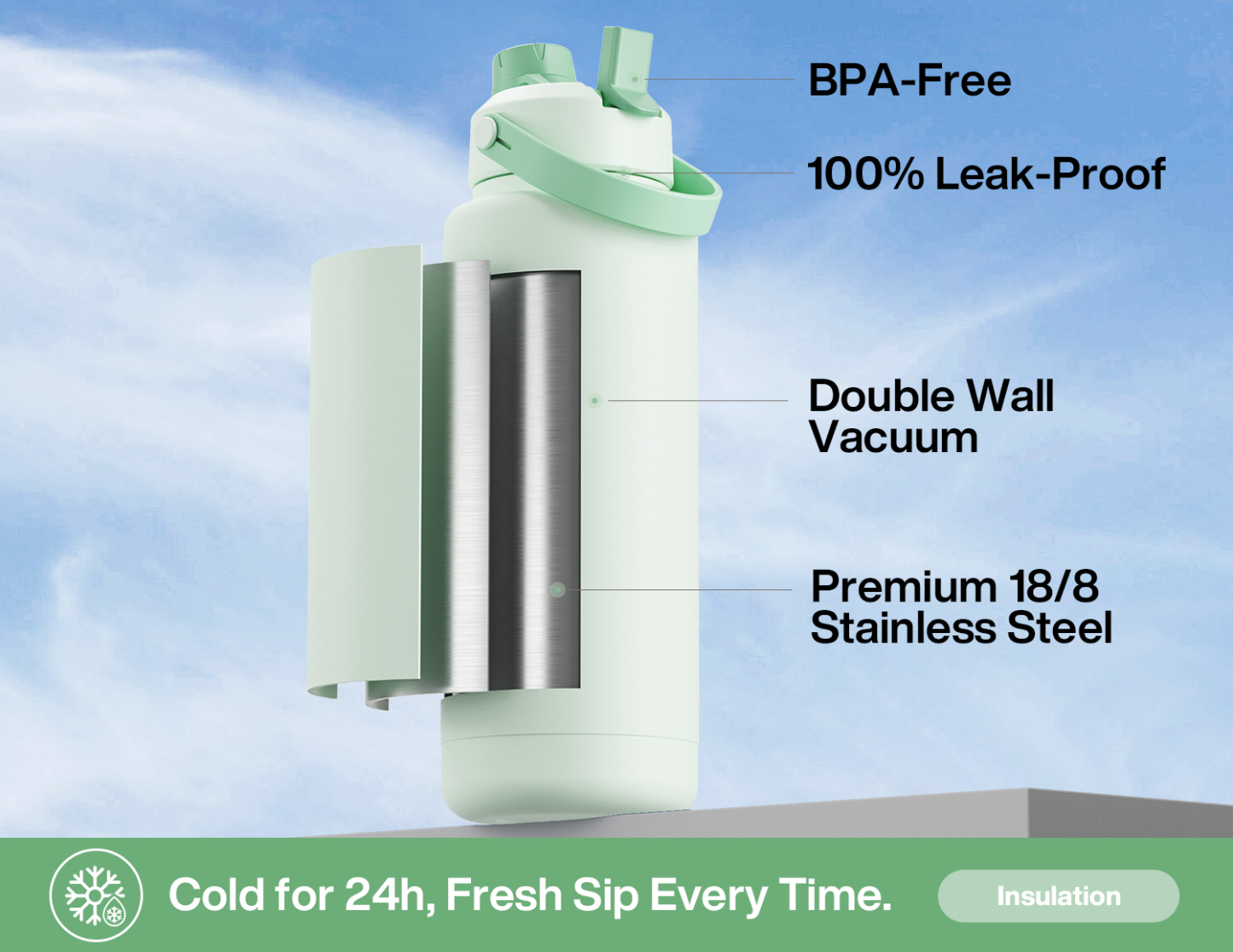40 oz Insulated Water Bottle with 2-in-1 Straw and Spout Lid - Pure Collection