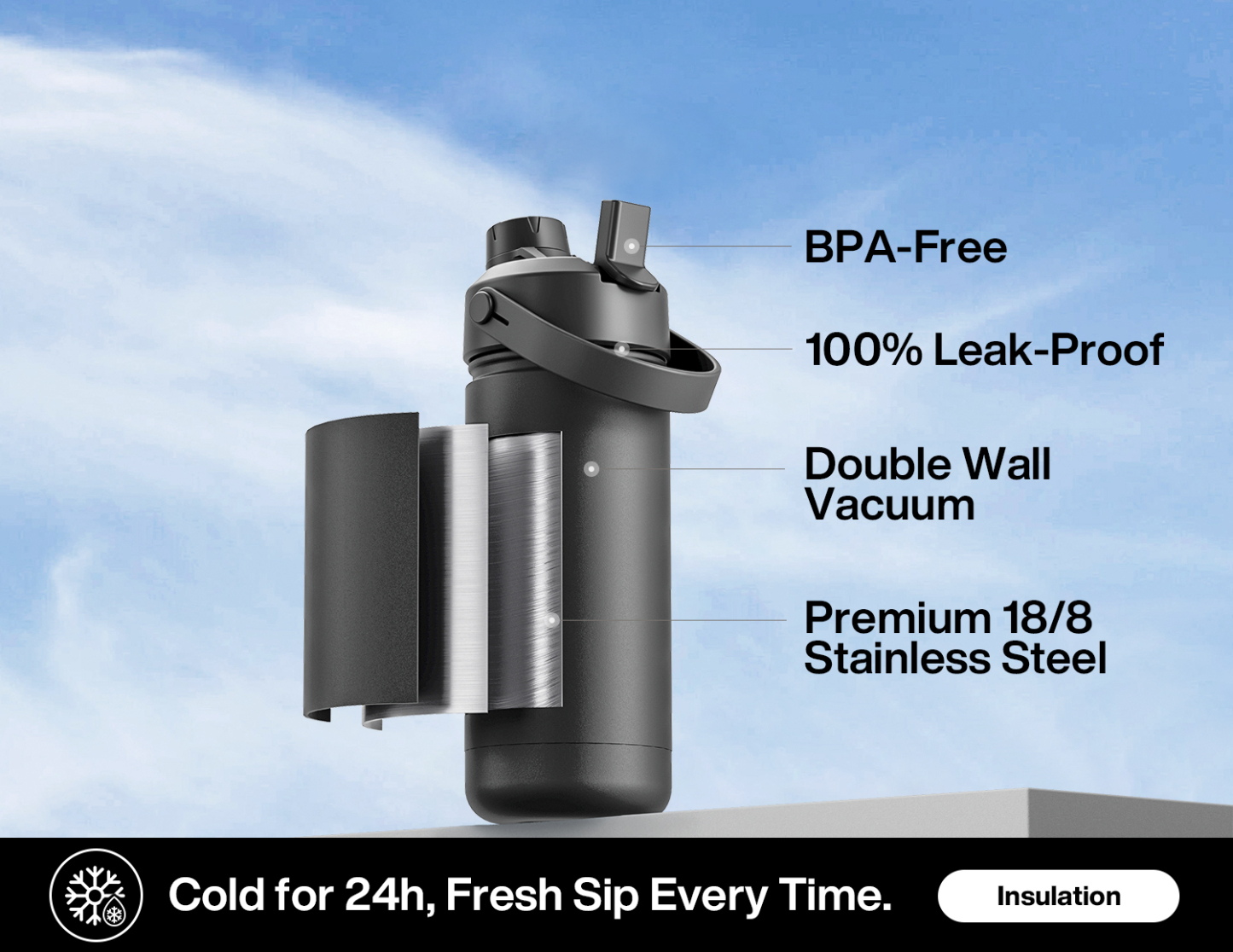 18 oz Insulated Water Bottle with 2-in-1 Straw and Spout Lid - Pure Collection