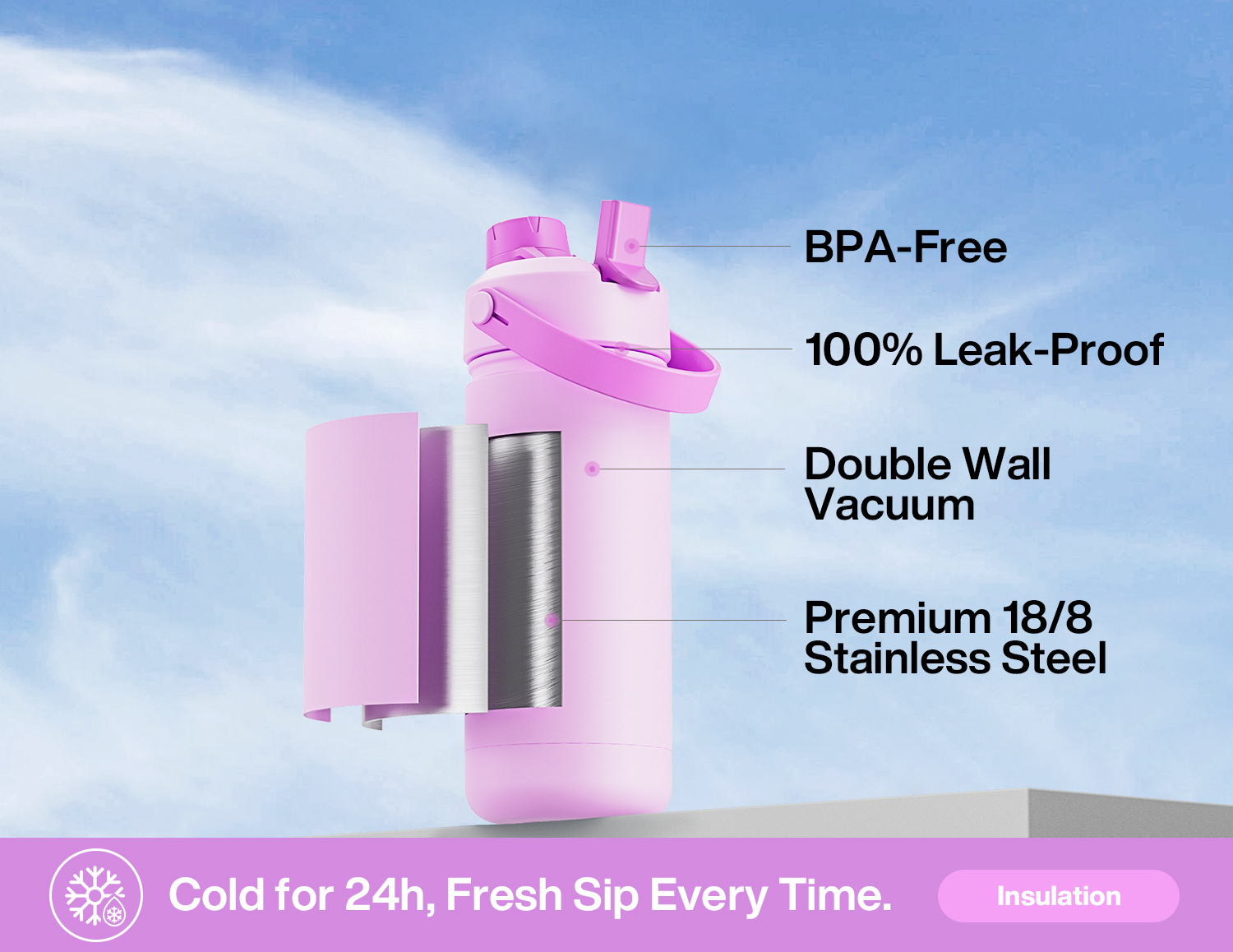 18 oz Insulated Water Bottle with 2-in-1 Straw and Spout Lid - Pure Collection