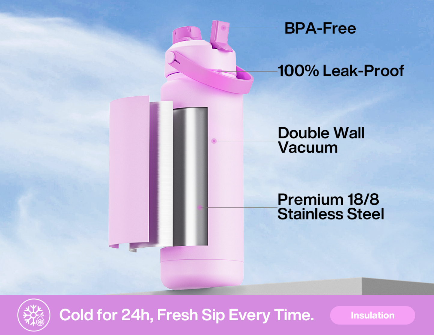 32 oz Insulated Water Bottle with 2-in-1 Straw and Spout Lid - Pure Collection