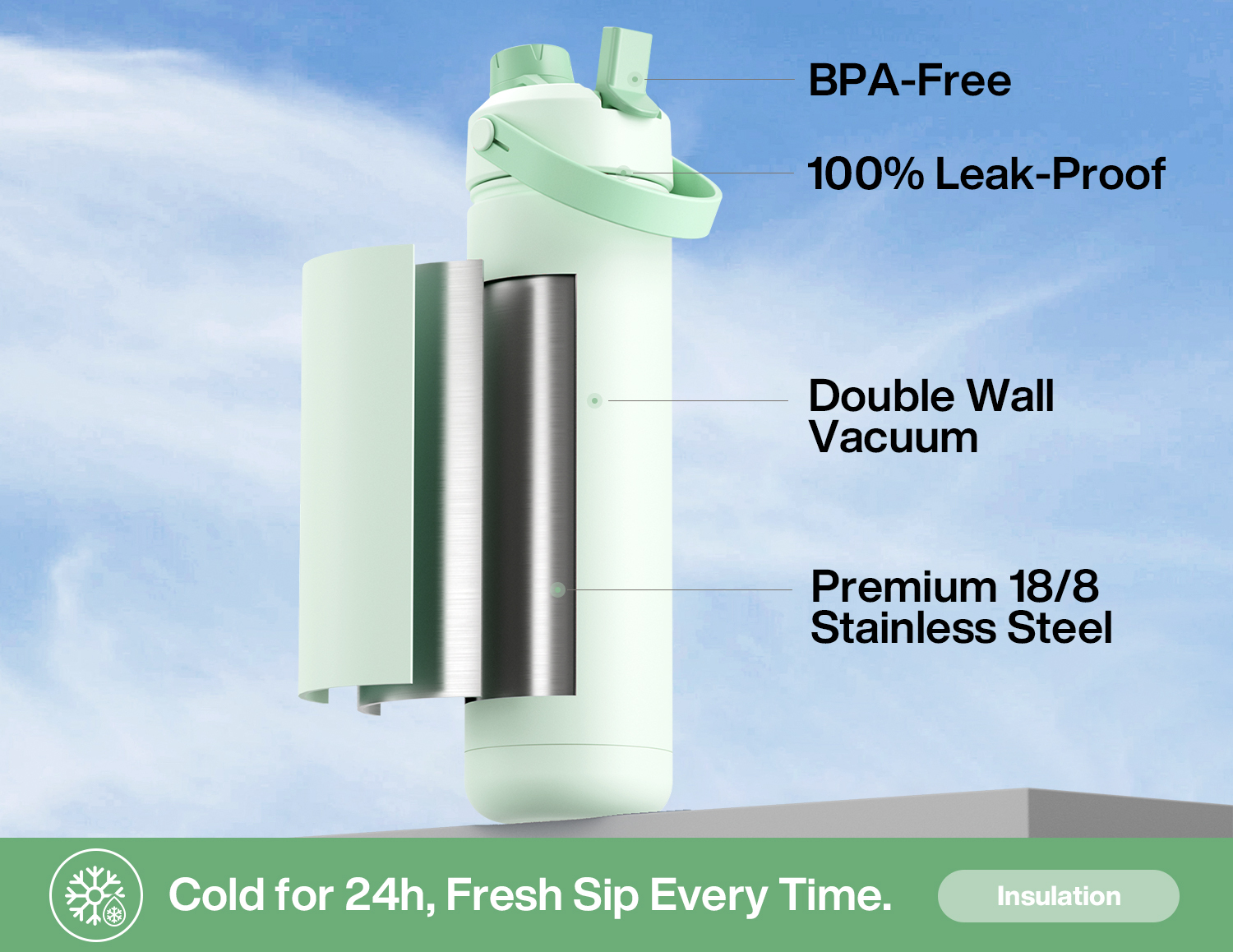26 oz Insulated Water Bottle with 2-in-1 Straw and Spout Lid - Pure Collection