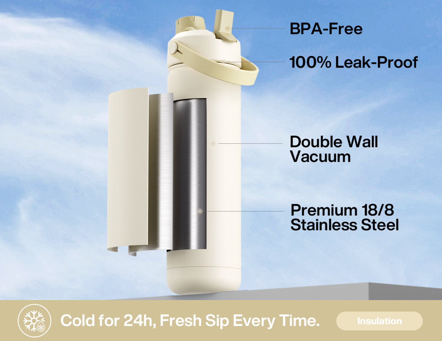 26 oz Insulated Water Bottle with 2-in-1 Straw and Spout Lid - Pure Collection