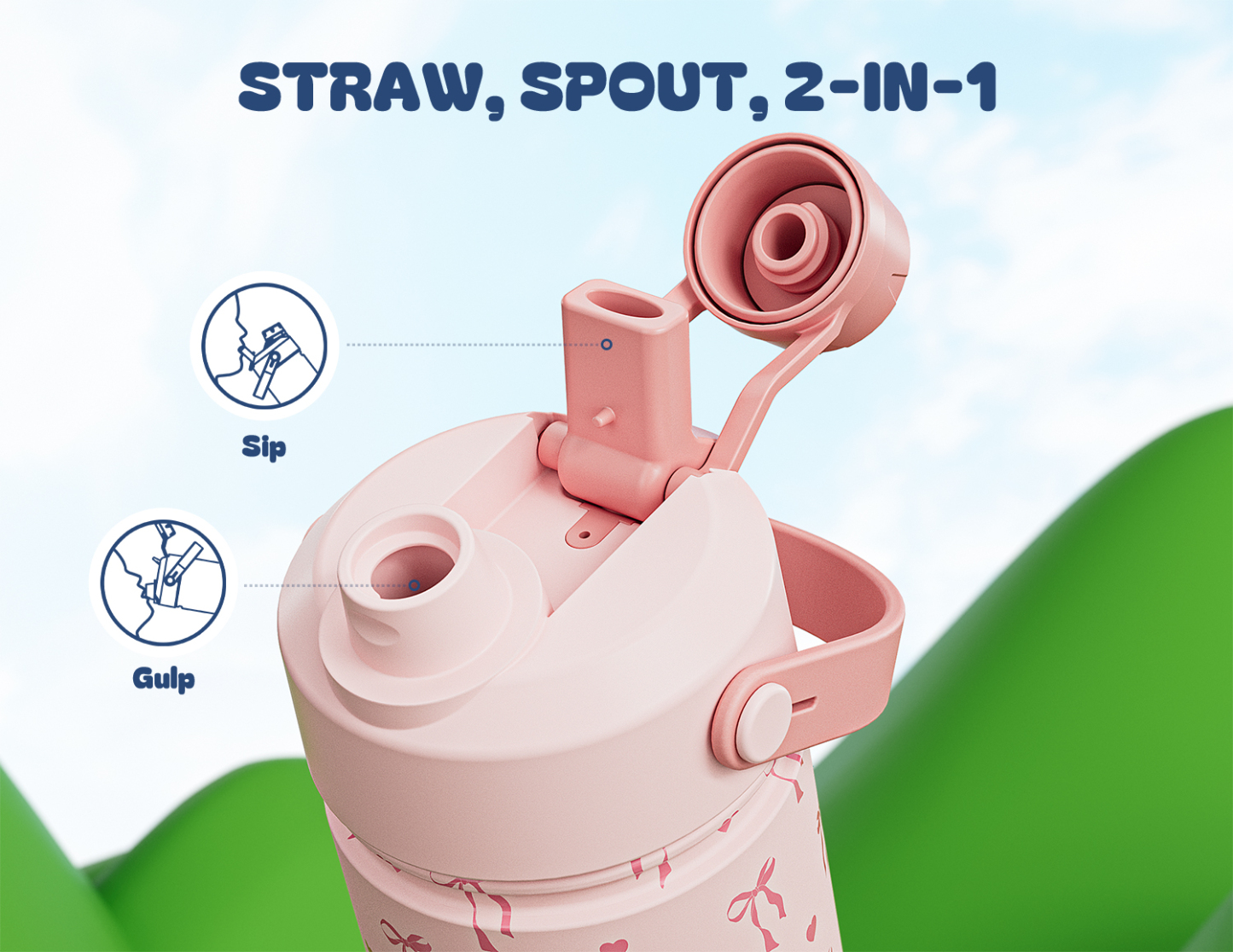 18 oz Insulated Water Bottle with 2-in-1 Straw and Spout Lid Sweetheart Bow
