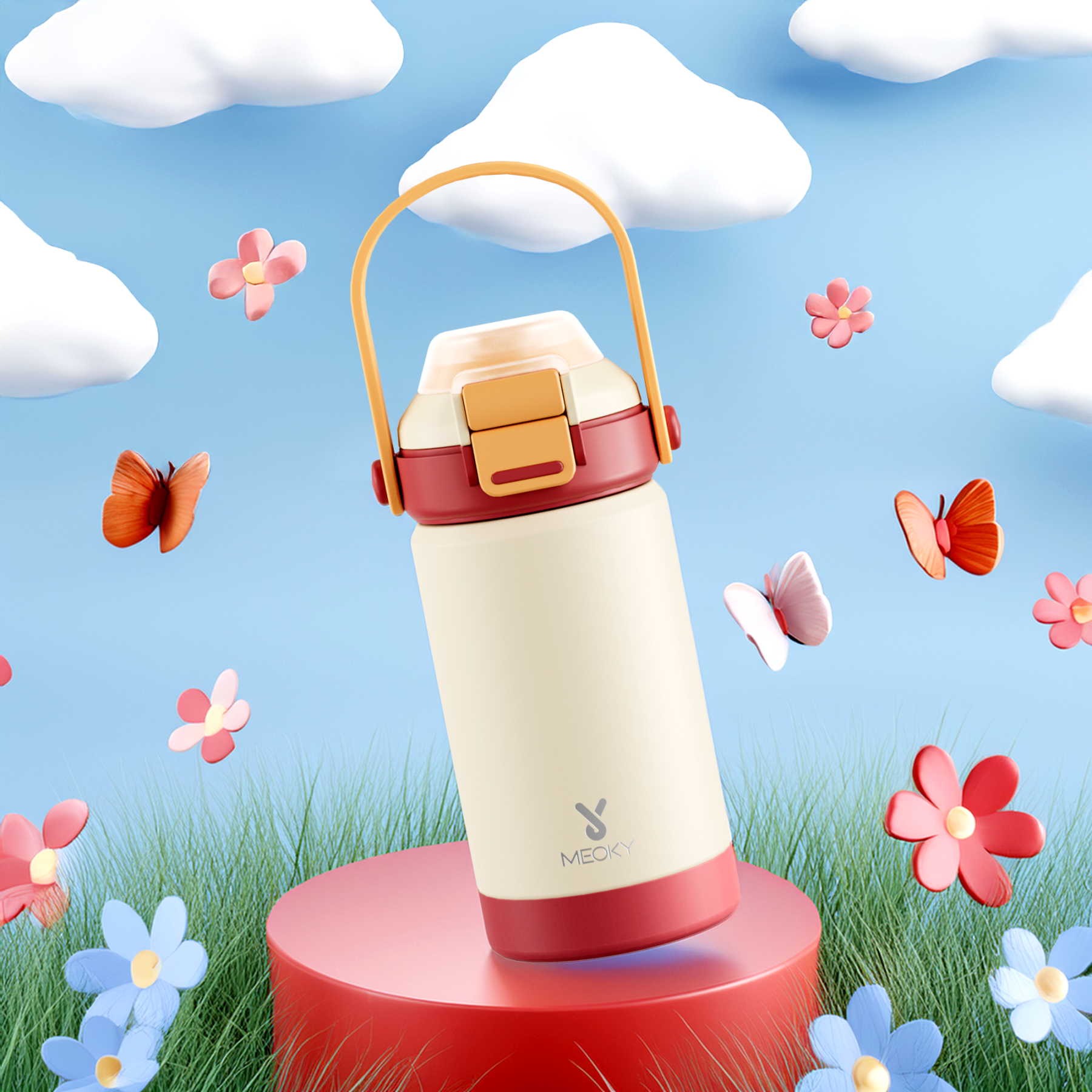 14oz Insulated Water Bottle Red-White