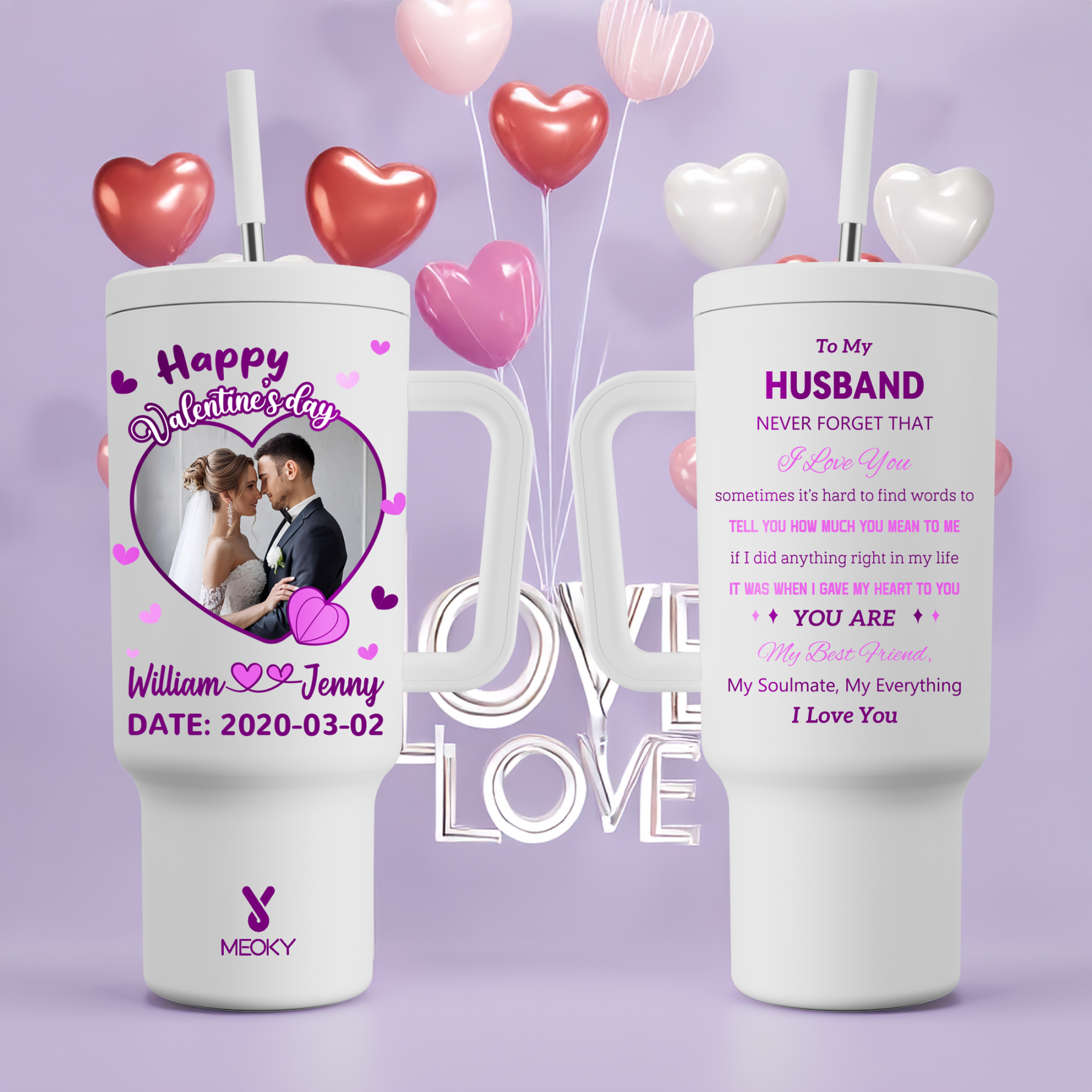 A Love Letter To Him - Customized 40oz Tumbler With Straw - Best Valentine's Day Gifts for Loved Ones