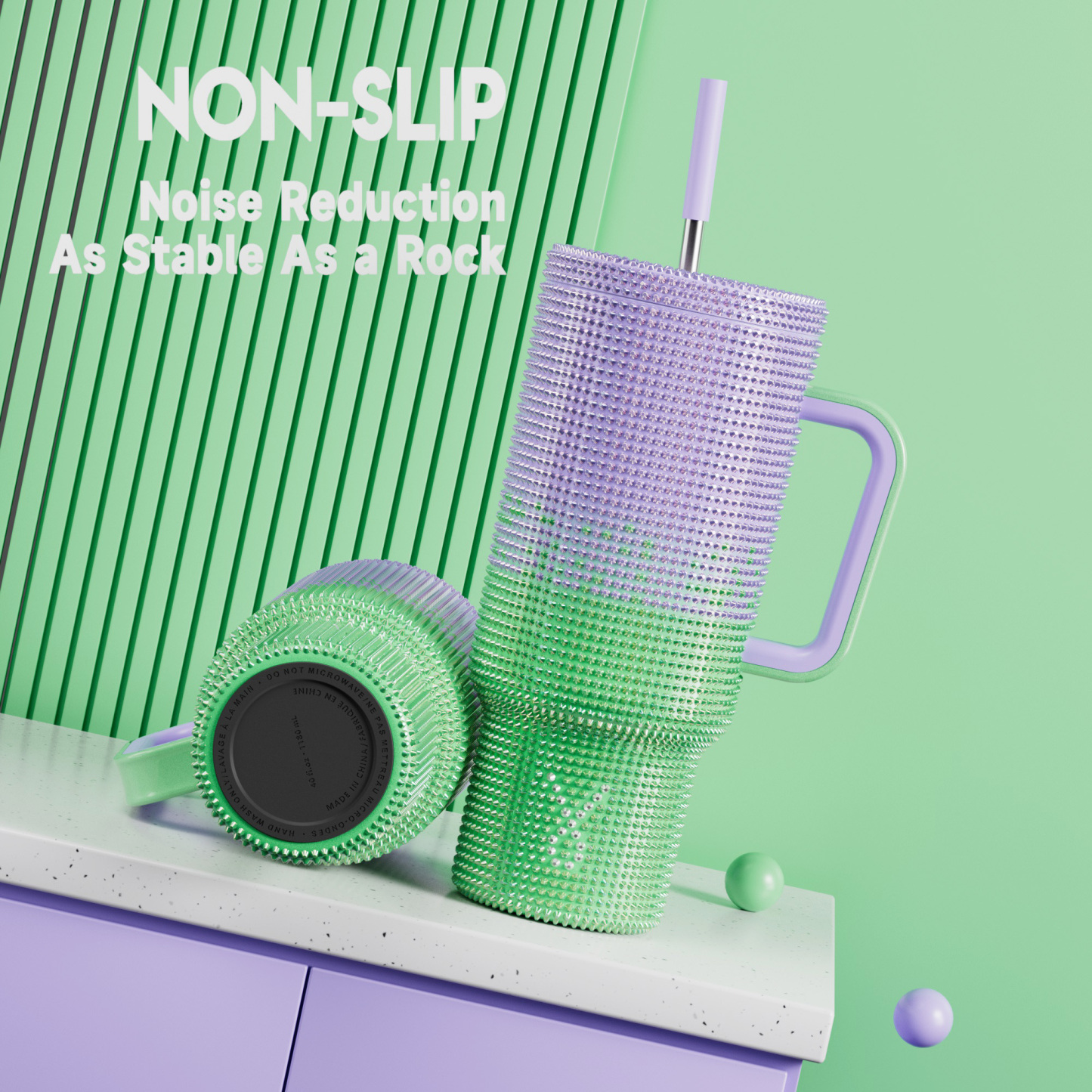 40oz Tumbler With Straw Bling Collection-Green Purple