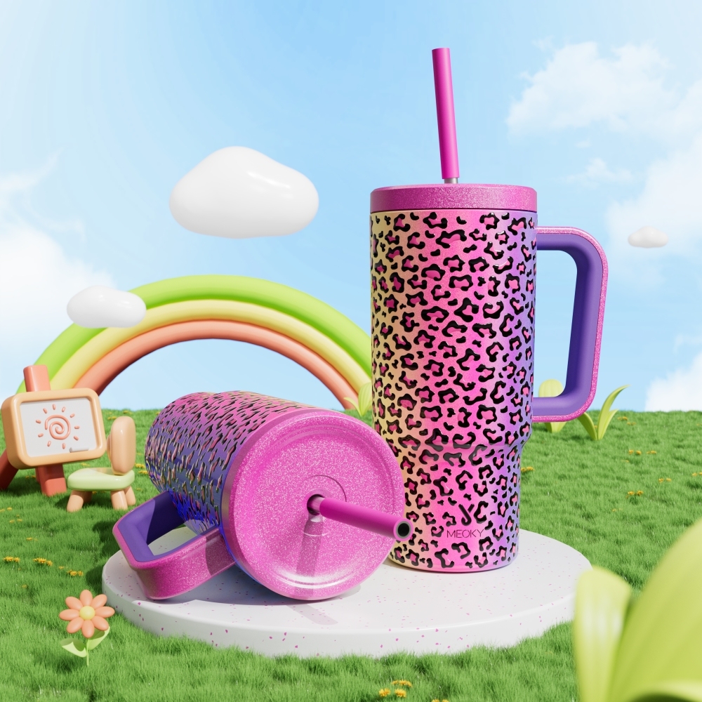 24oz tumbler straw animal print rainbow leopard