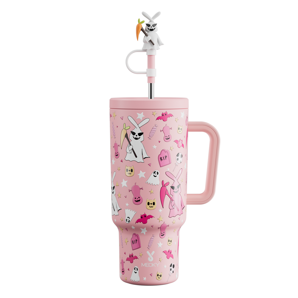 40oz Tumbler With Straw Halloween Special Edition-Pink Bunny Halloween