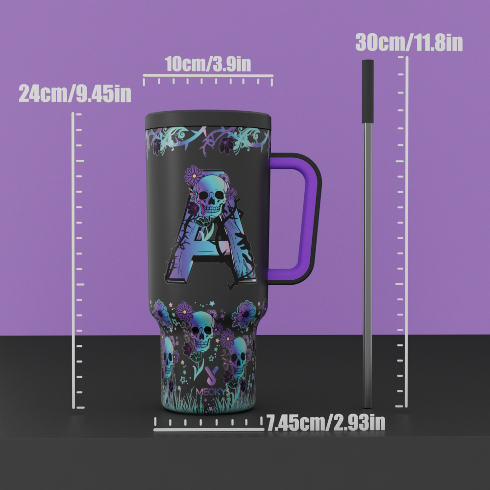 40oz Tumbler With Straw Customized - Custom Halloween Alphabet and Text - Happy Howl-o'-ween! Trick-or-treat! - Gifts for yourself, friends, family and lover!