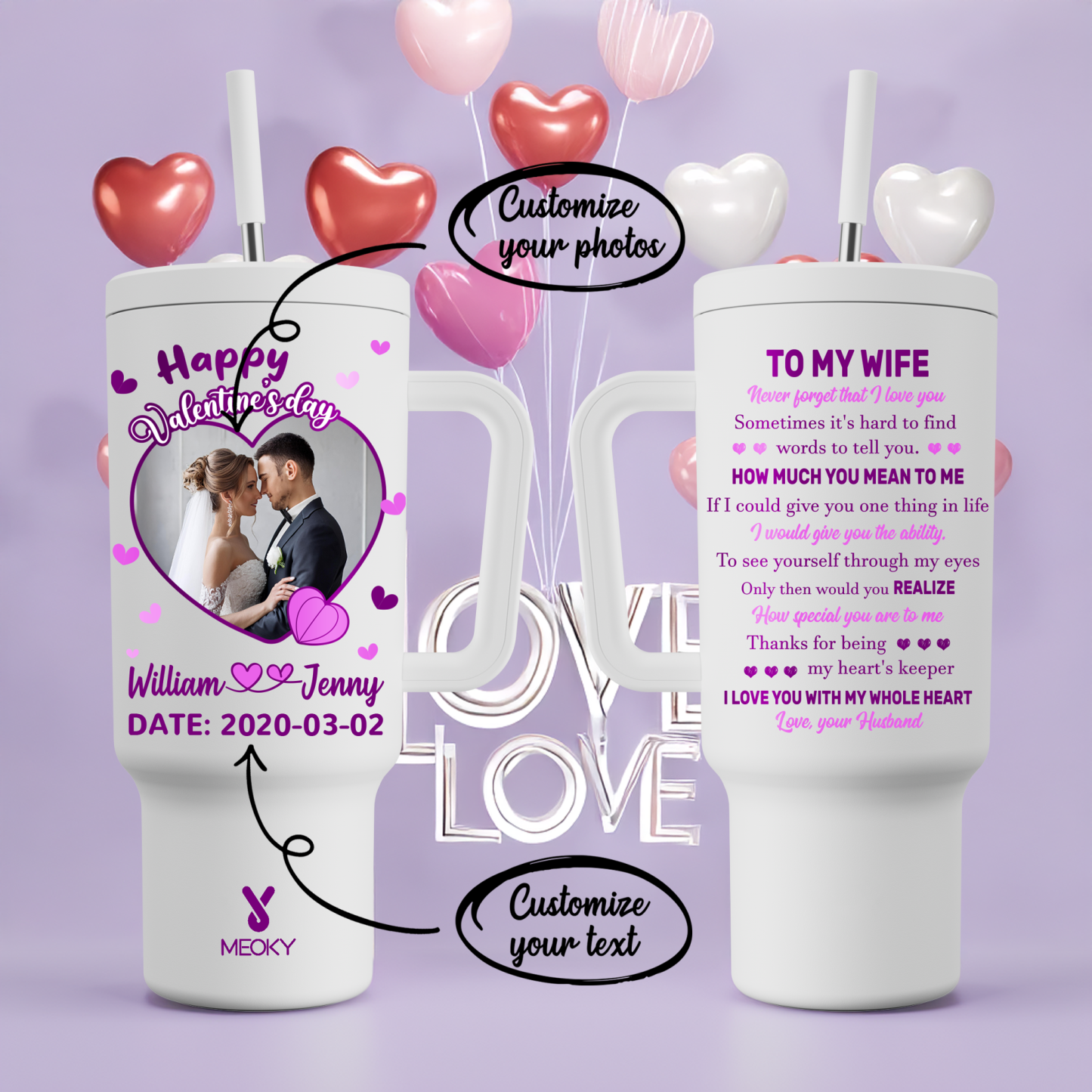 A Love Letter To Her - Customized 40oz Tumbler With Straw - Best Valentine's Day Gifts for Loved Ones