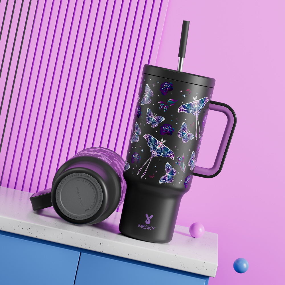 40oz Tumbler With Straw Halloween Special Edition-Black Butterfly - Luminous