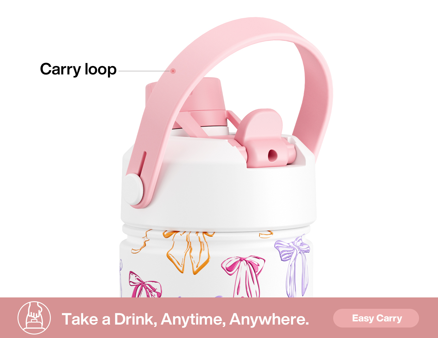 26 oz Insulated Water Bottle with 2-in-1 Straw and Spout Lid Ribbon Whimsy