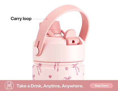 26 oz Insulated Water Bottle with 2-in-1 Straw and Spout Lid Sweetheart Bow
