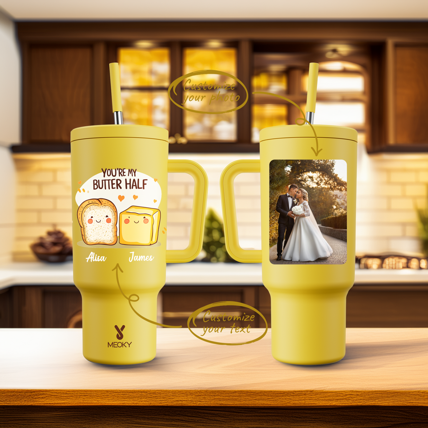 40oz Tumbler With Straw Customized -You're My Butter Half?C A Sip of Love for You!
