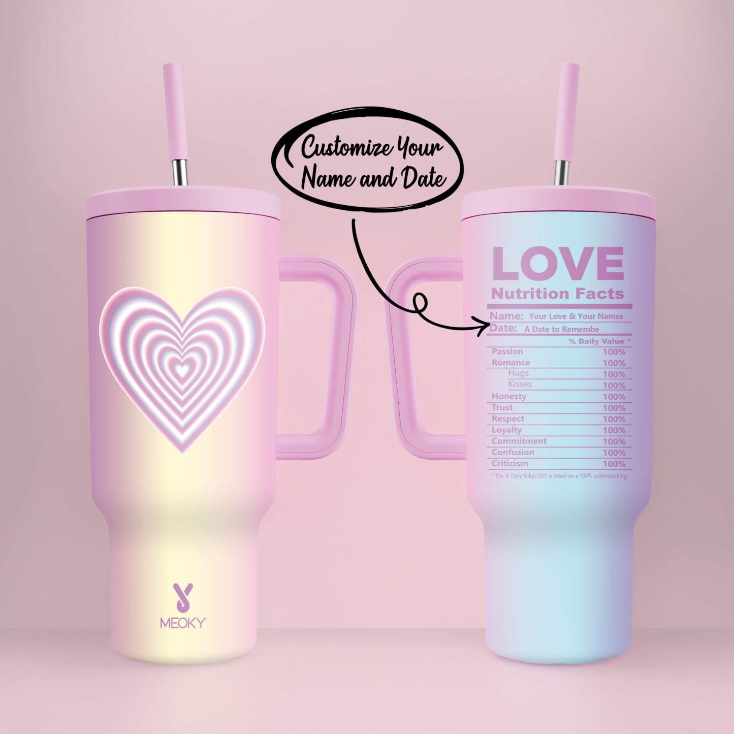 40oz Tumbler With Straw Customized - Valentine's Day Gifts Custom Design
