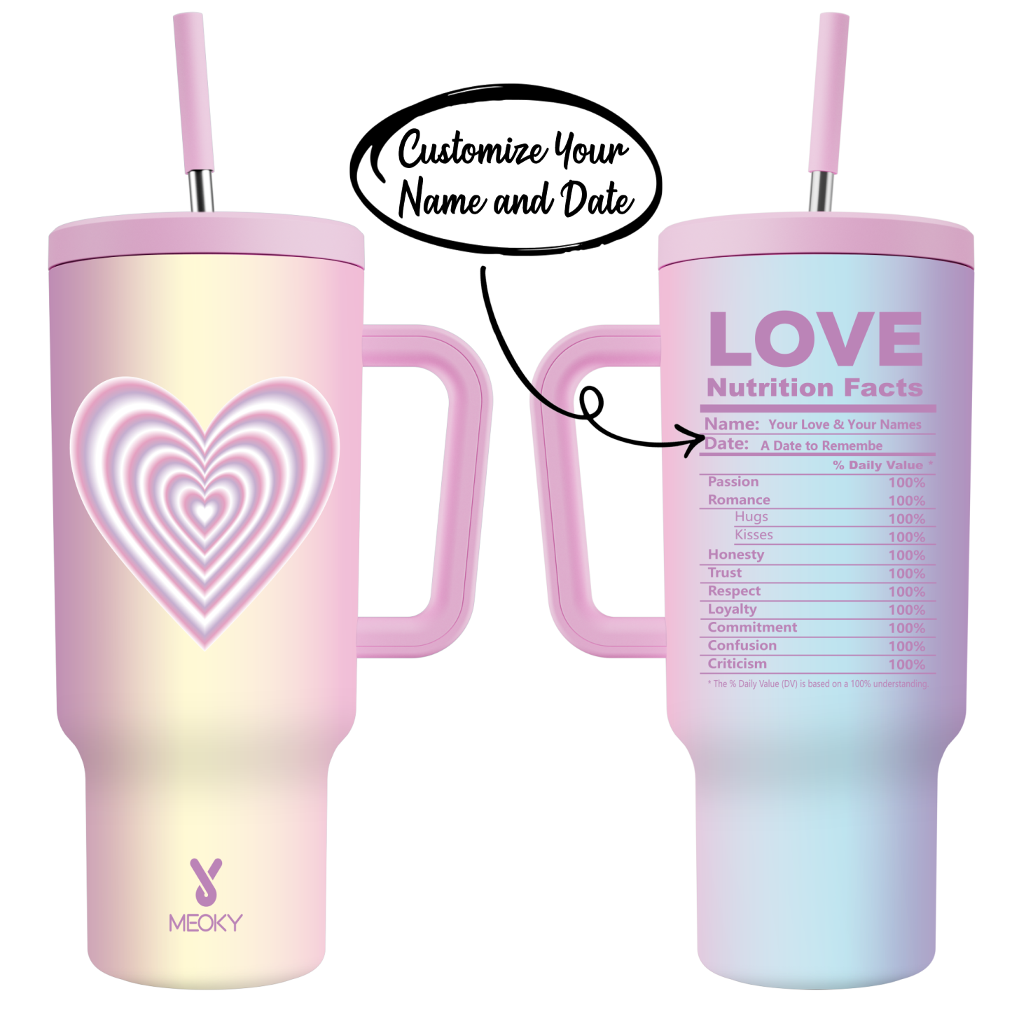 40oz Tumbler With Straw Customized - Valentine's Day Gifts Custom Design