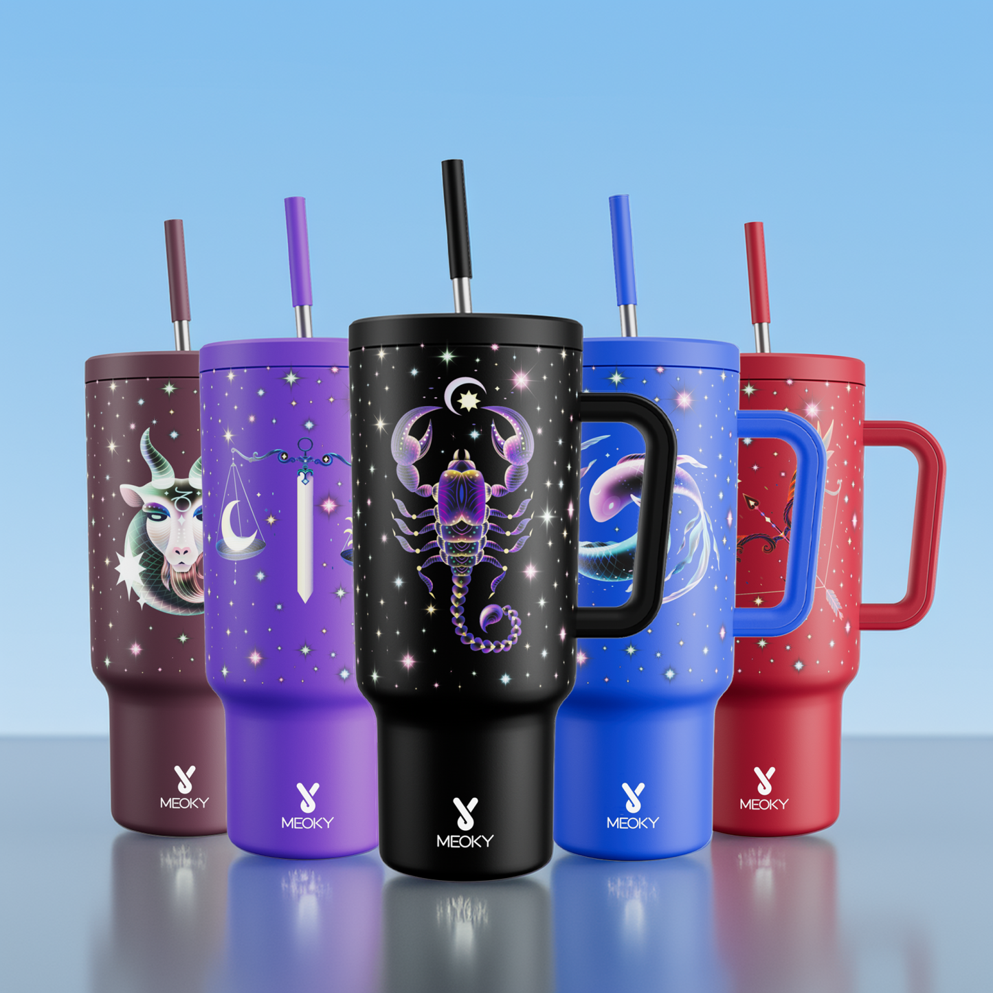 40oz Tumbler With Straw Customized - Zodiac Signs - Custom ID Card - Birthday gifts for yourself, friends, family and lover