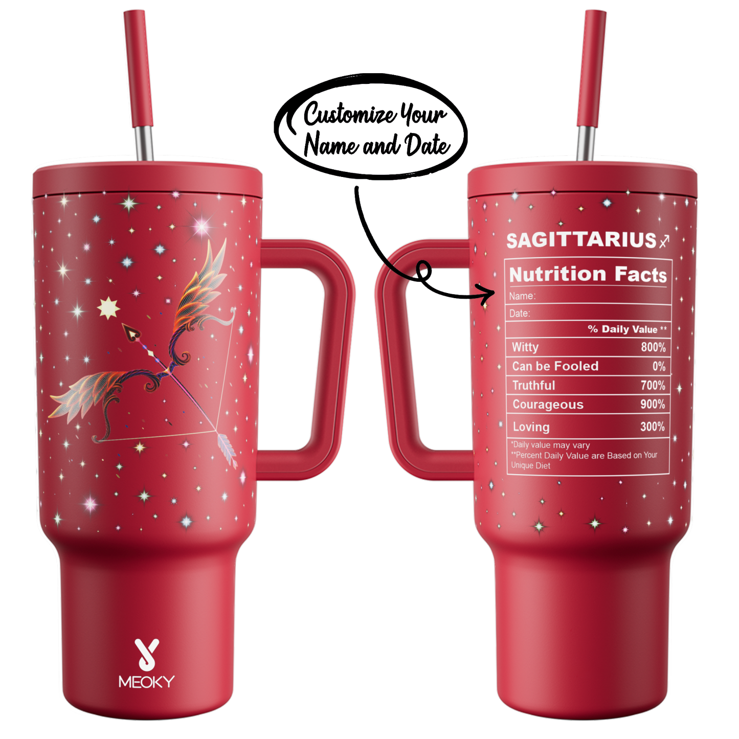 40oz Tumbler With Straw Customized - Zodiac Signs - Custom ID Card - Birthday gifts for yourself, friends, family and lover