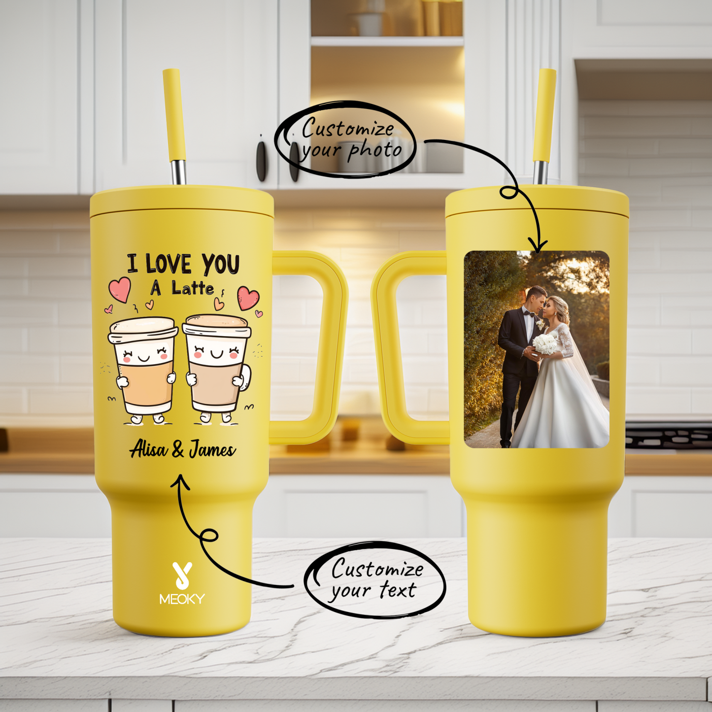 40oz Tumbler With Straw Customized - I Love You A Latte - Best Valentine's Day Gifts for Loved Ones