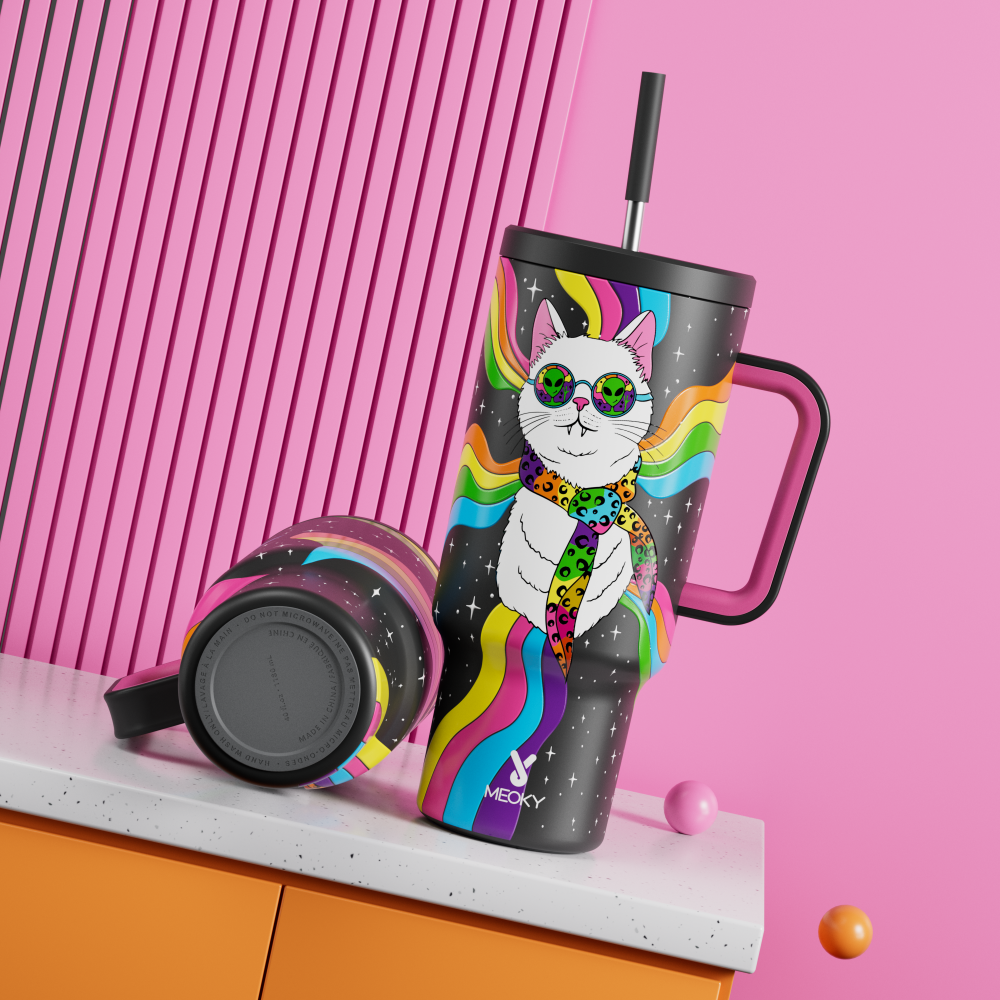 40oz Tumbler With Straw Halloween Special Edition-White Cat