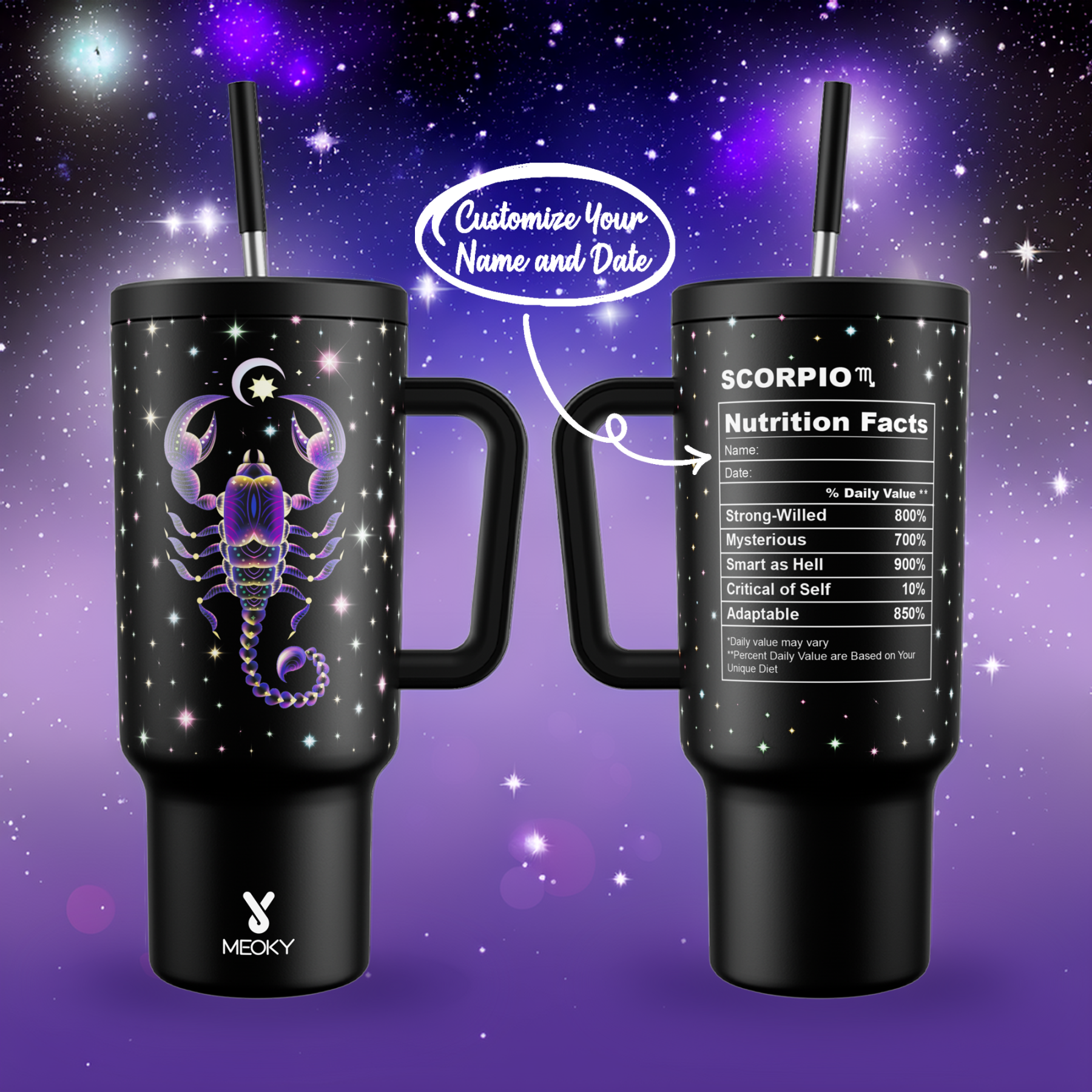 40oz Tumbler With Straw Customized - Zodiac Signs - Custom ID Card - Birthday gifts for yourself, friends, family and lover