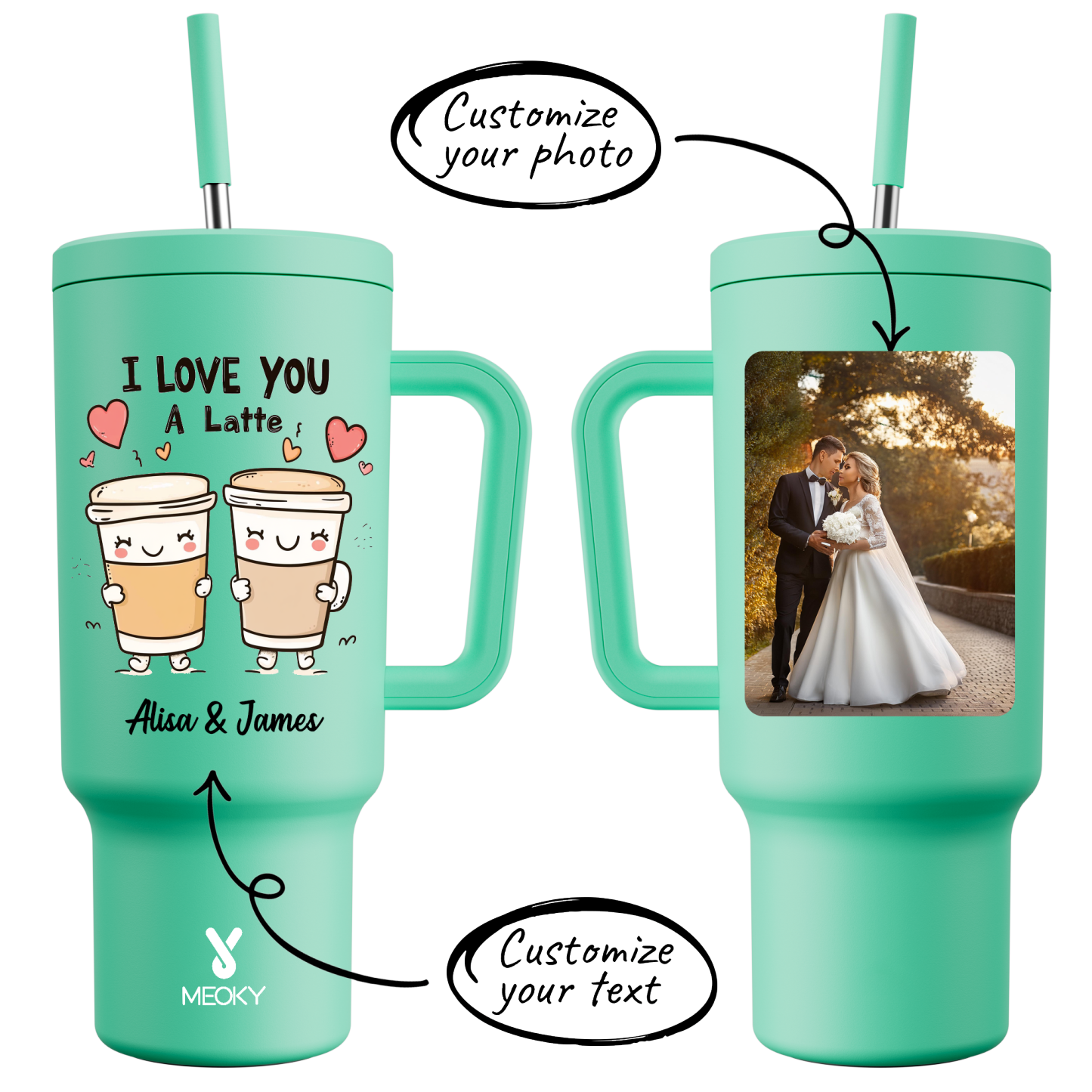 40oz Tumbler With Straw Customized - I Love You A Latte - Best Valentine's Day Gifts for Loved Ones