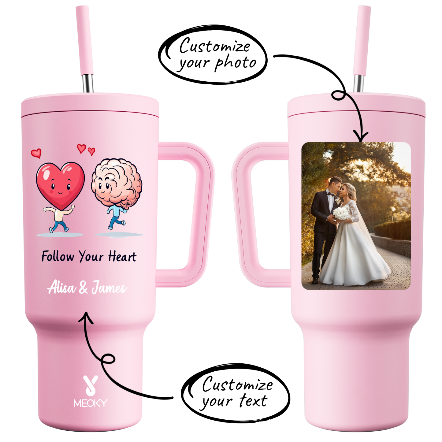 Follow You Heart - Customized 40oz Tumbler With Straw - Best Valentine's Day Gifts for Loved Ones