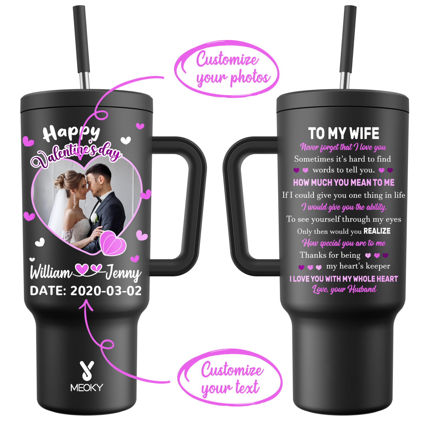 A Love Letter To Her - Customized 40oz Tumbler With Straw - Best Valentine's Day Gifts for Loved Ones