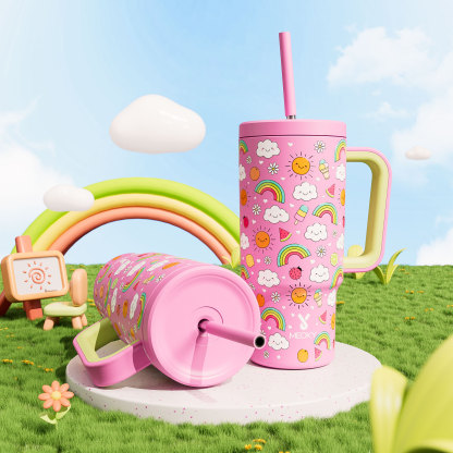 24oz tumbler straw fantasy pink white clouds