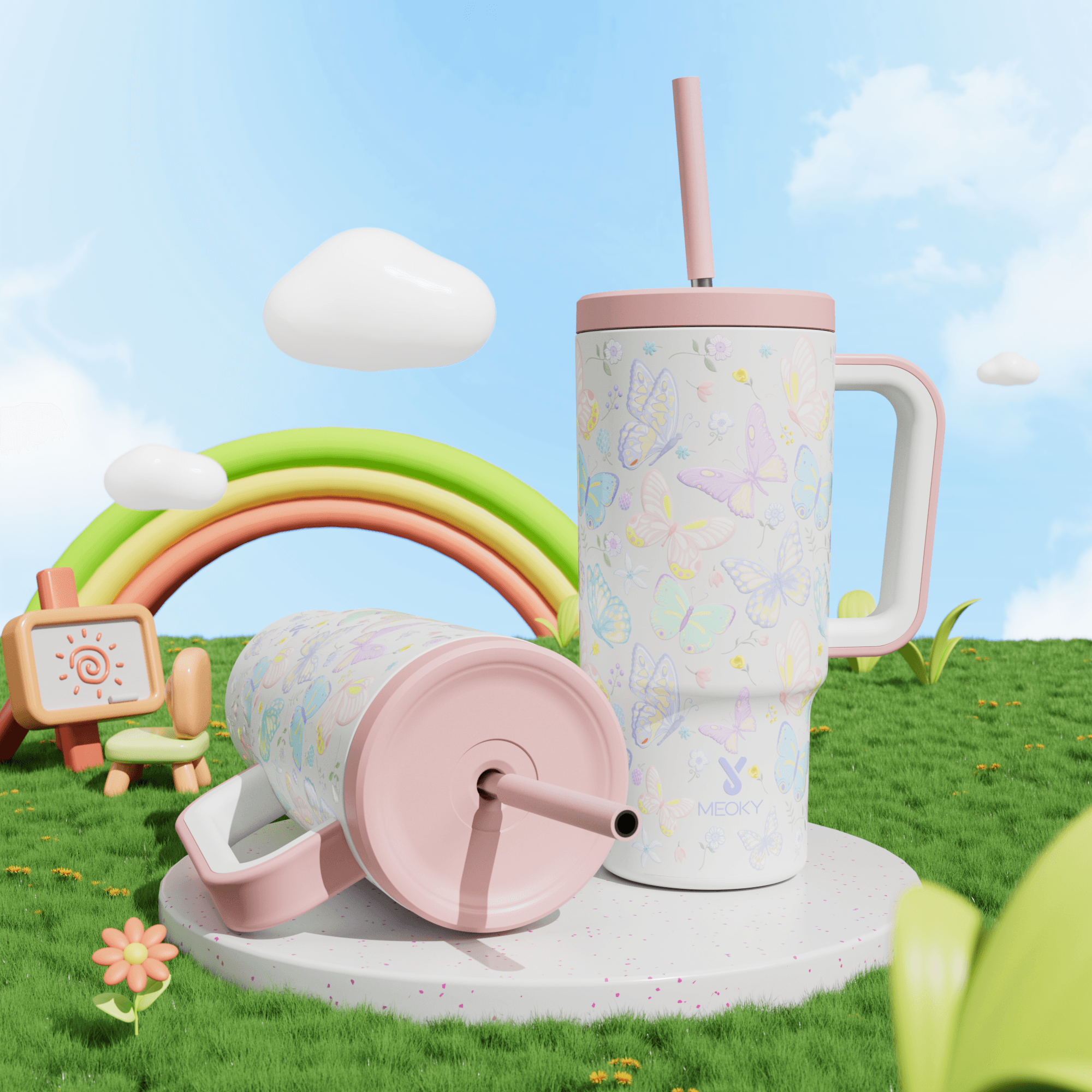 24oz tumbler straw fantasy white butterfly