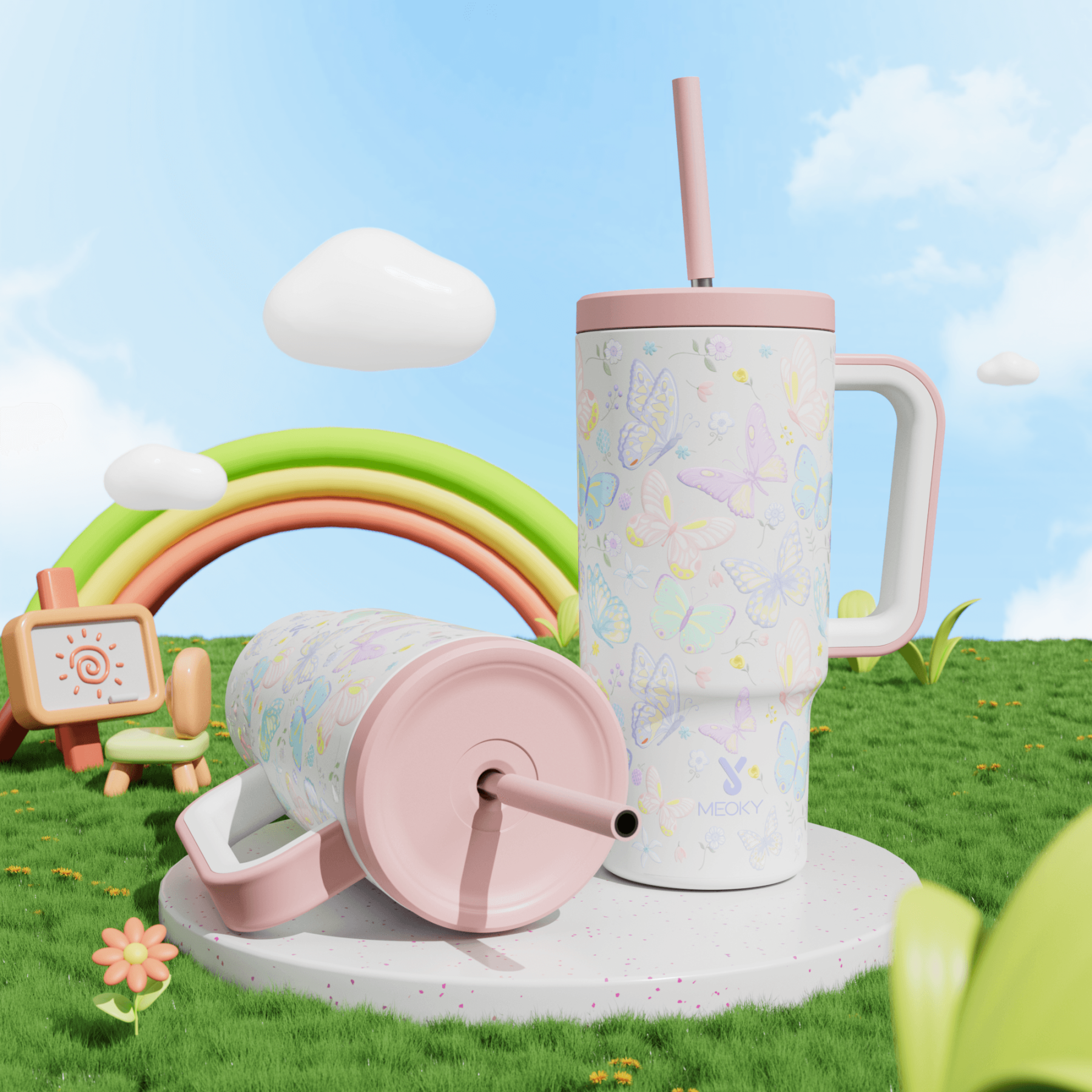 24oz tumbler straw fantasy white butterfly