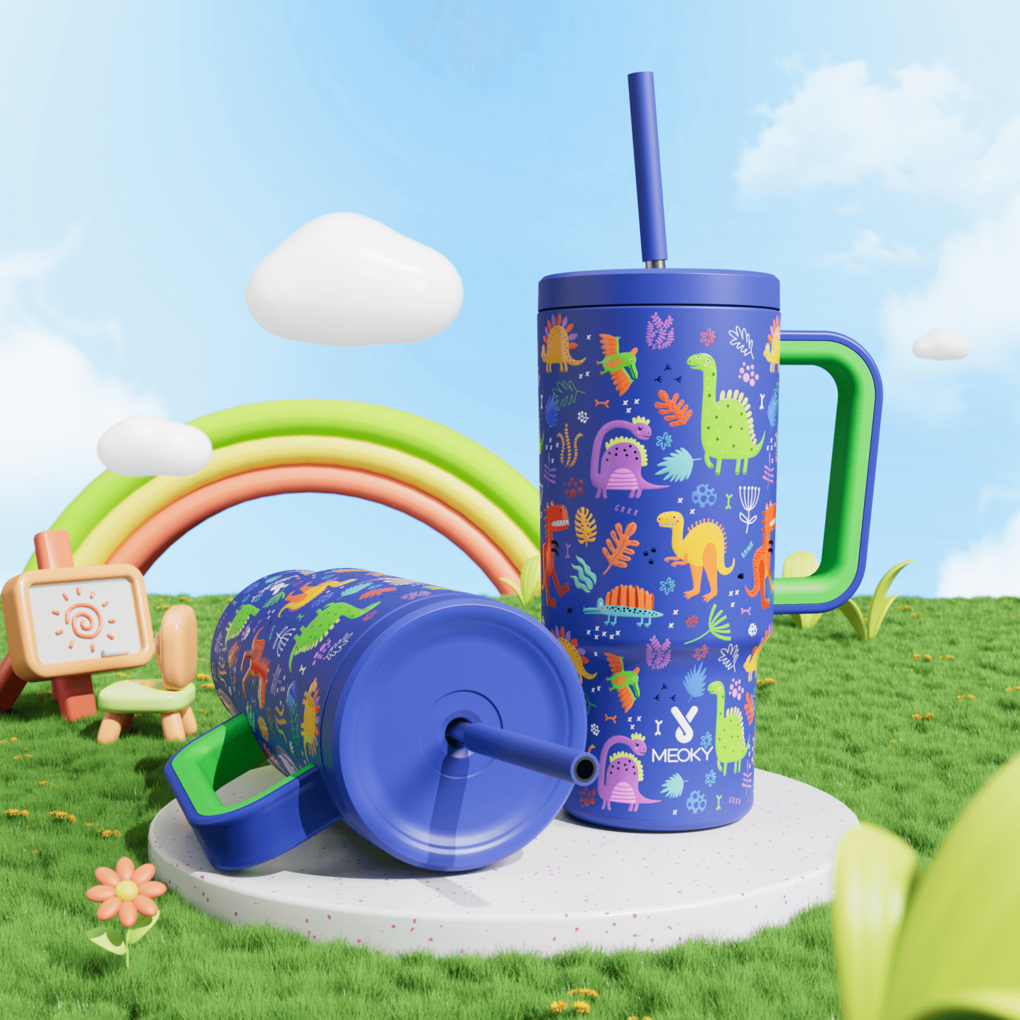 24oz tumbler straw fantasy blue dinosaur