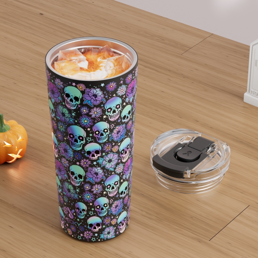 24oz cold cup 2 in 1 lid halloween black skull