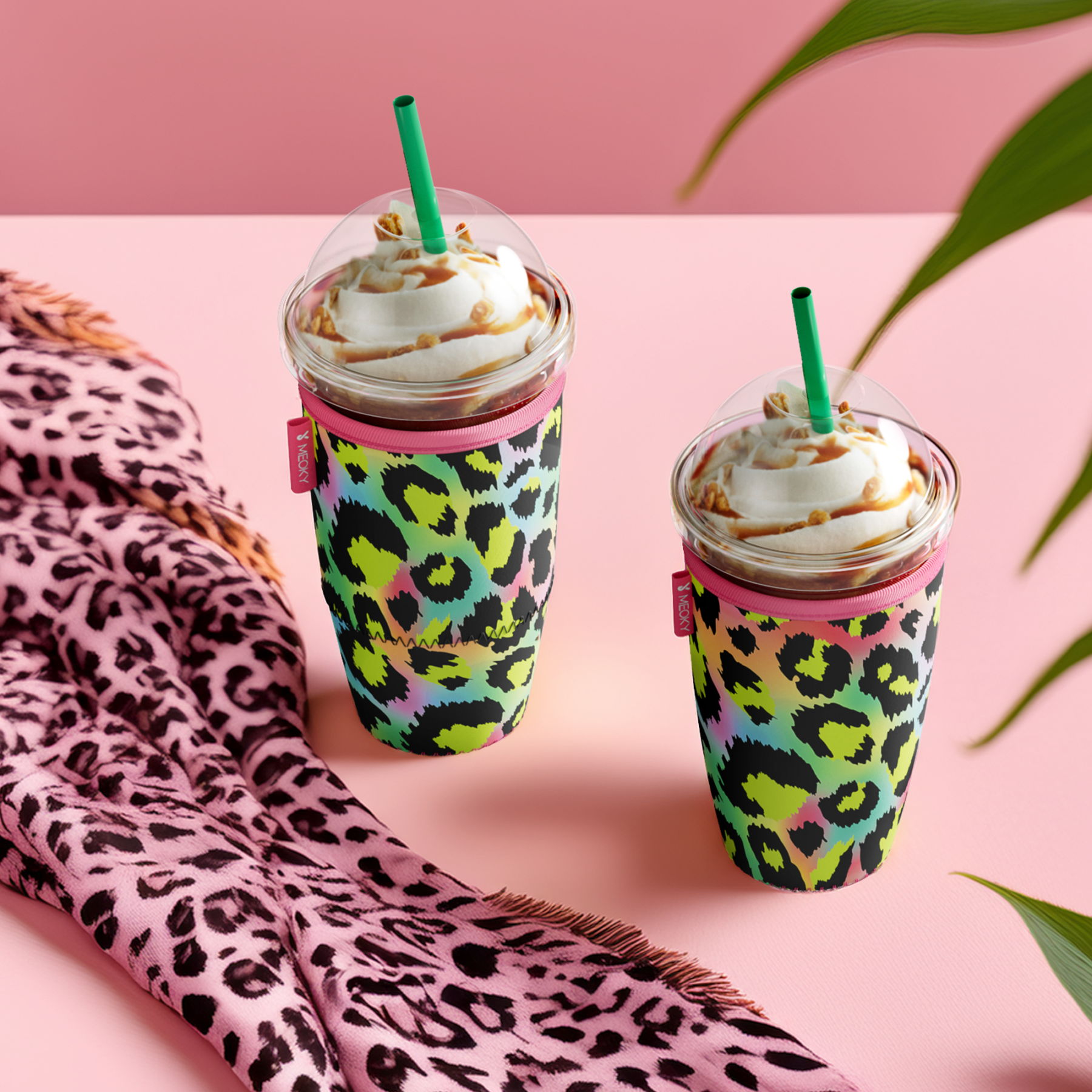 cup sleeve rainbow leopard