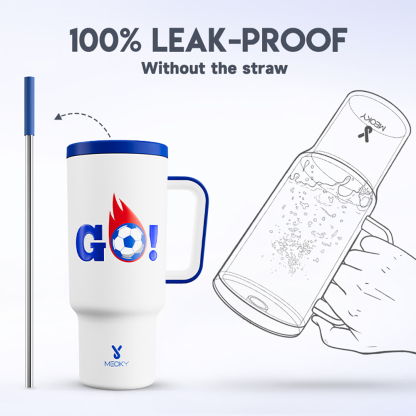 40oz Tumbler With Straw Football Collection-White Football