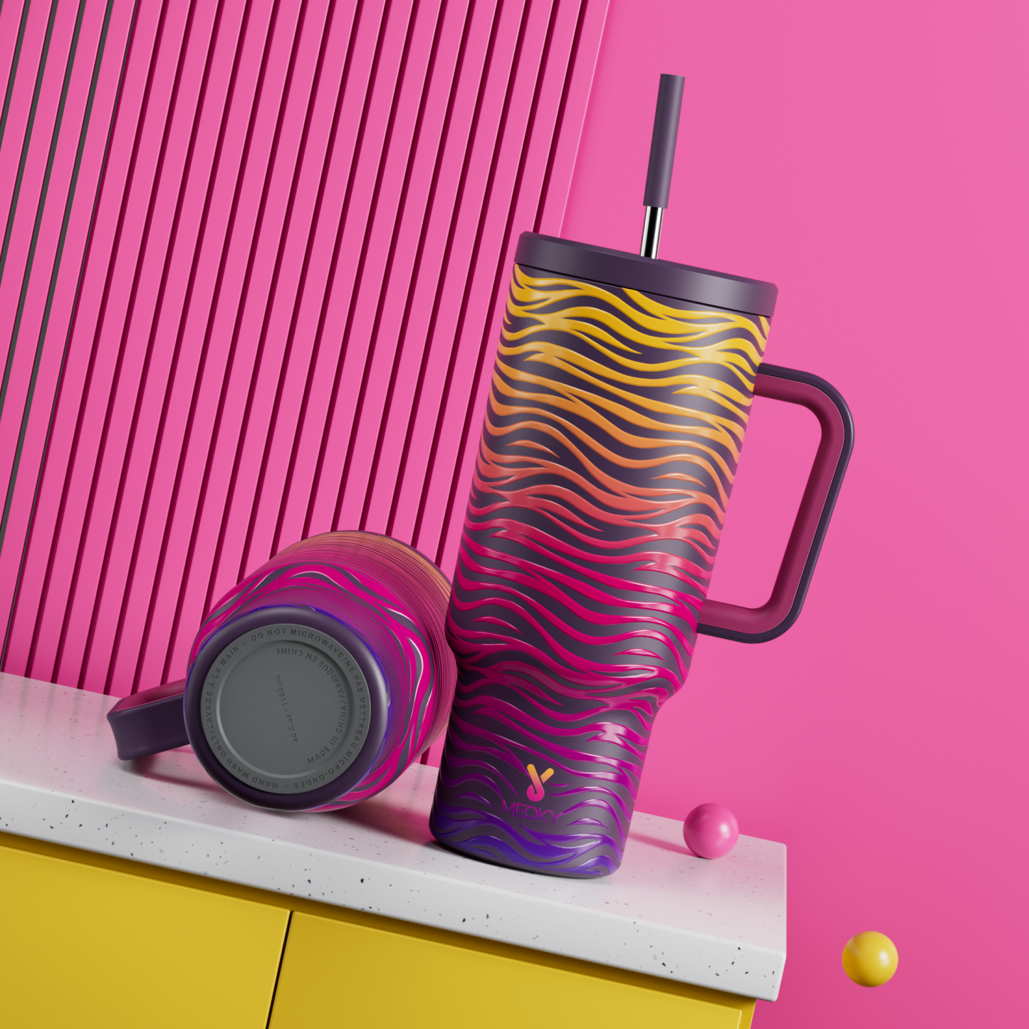 40oz Tumbler With Straw Animal Print Collection-Purple Gradient Zebra