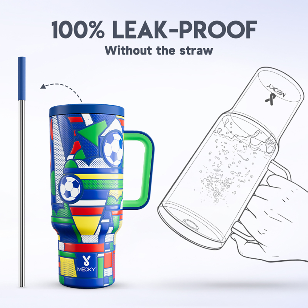 40oz Tumbler With Straw Football Collection-Blue Football