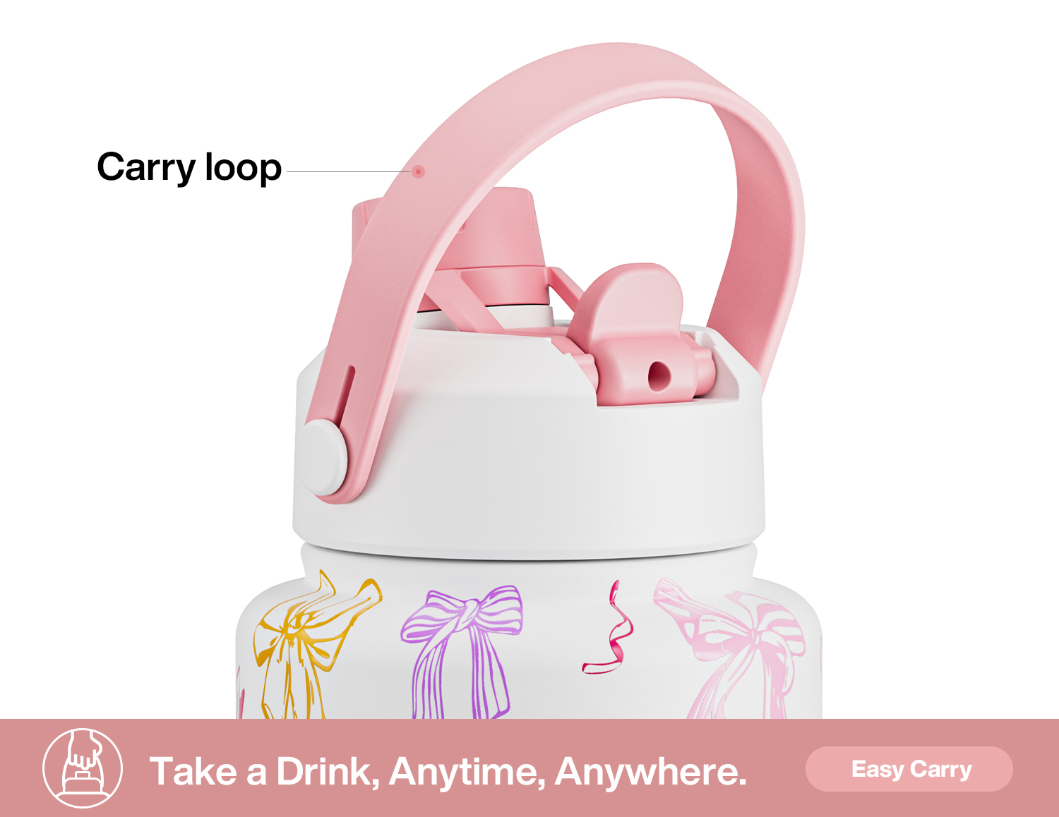 40 oz Insulated Water Bottle with 2-in-1 Straw and Spout Lid Ribbon Whimsy