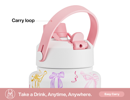 40 oz Insulated Water Bottle with 2-in-1 Straw and Spout Lid Ribbon Whimsy