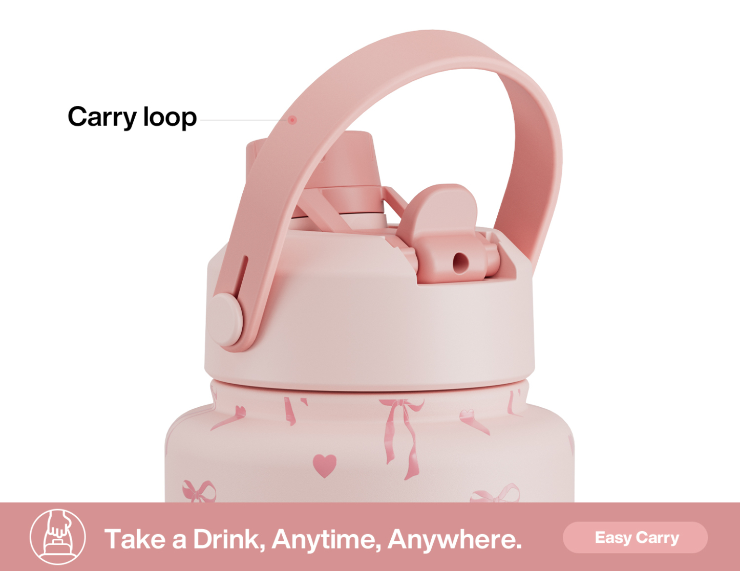 40 oz Insulated Water Bottle with 2-in-1 Straw and Spout Lid Sweetheart Bow