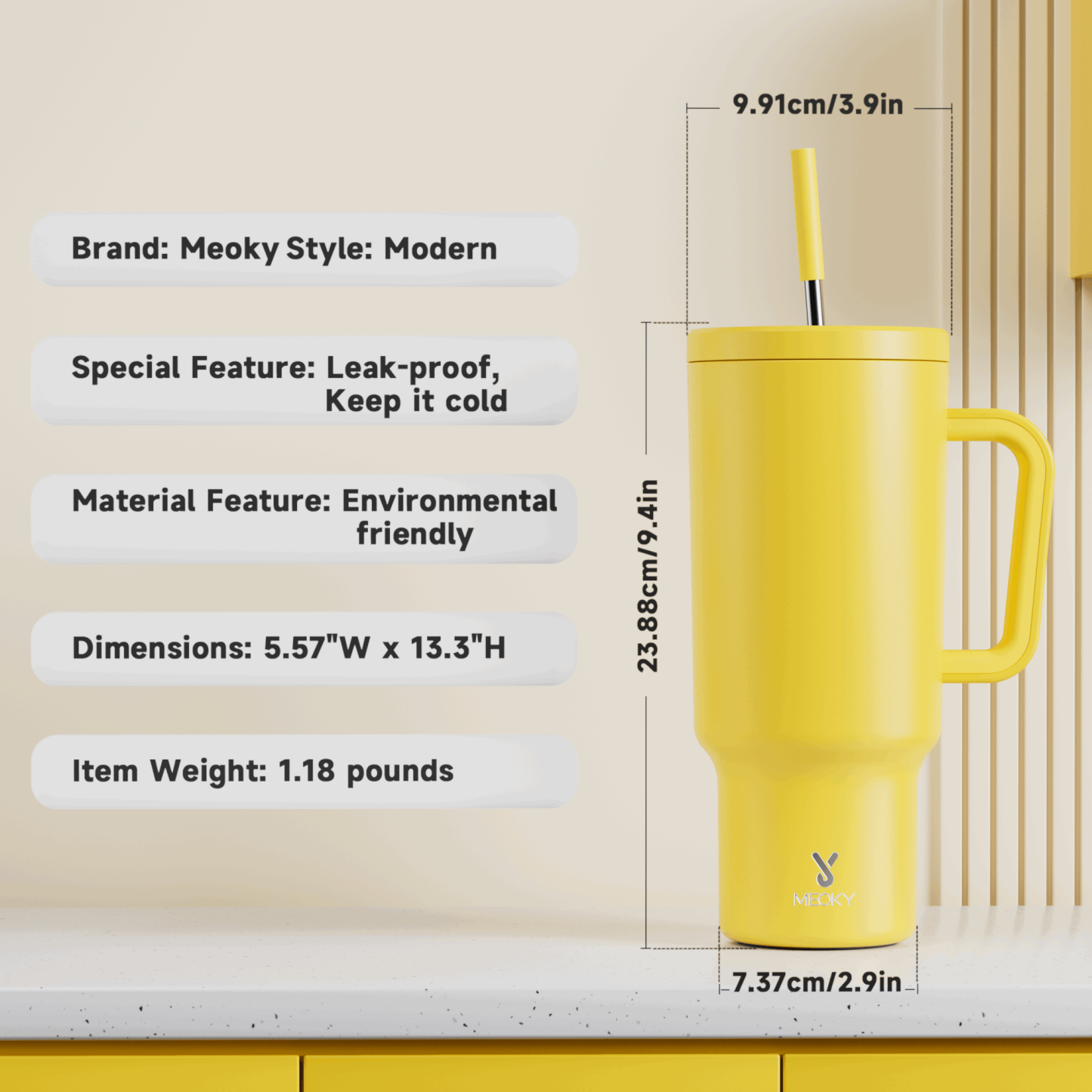 40oz Tumbler With Straw Monochrome Collection-Yellow