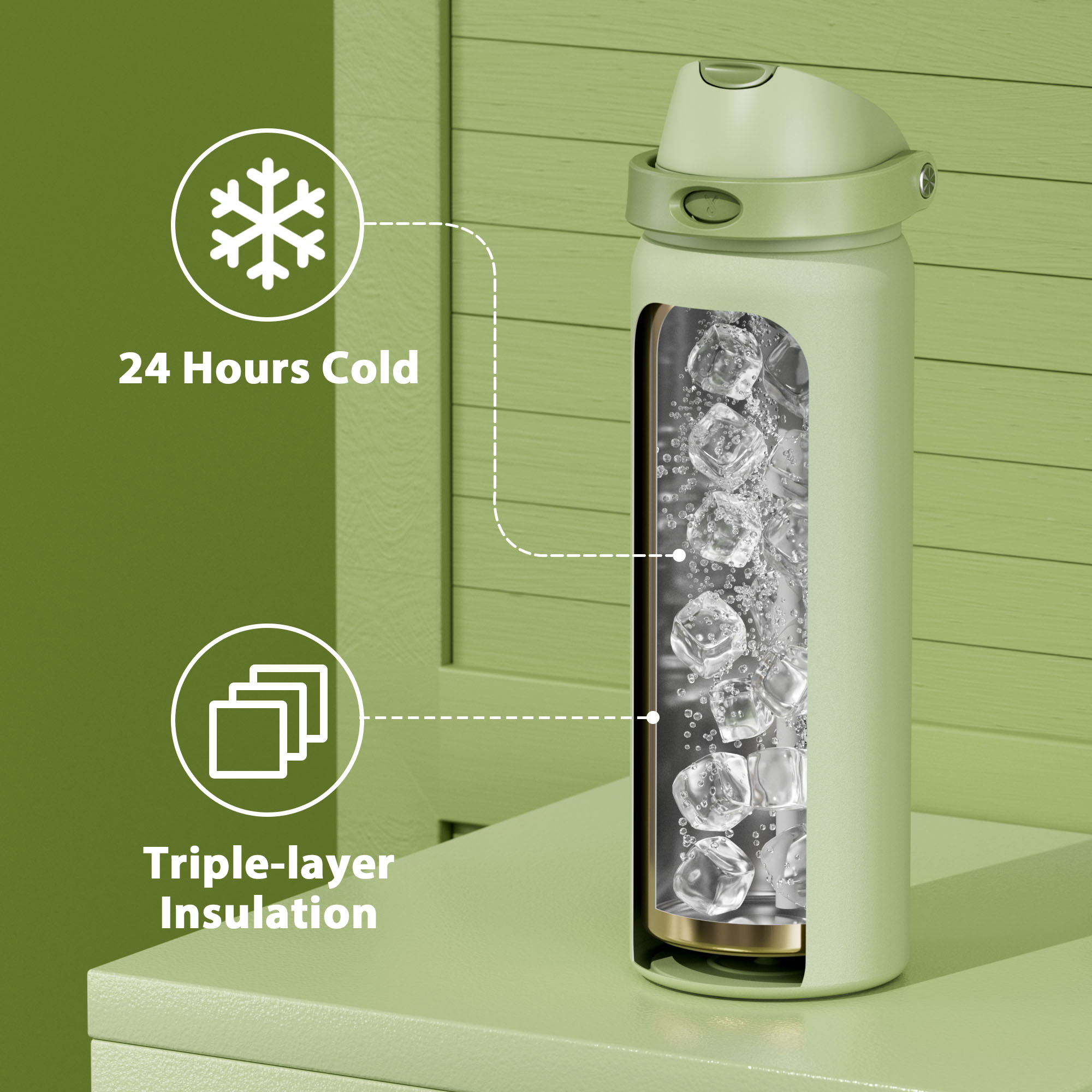 32oz Dual Spout Bounce Water Bottle-Sage