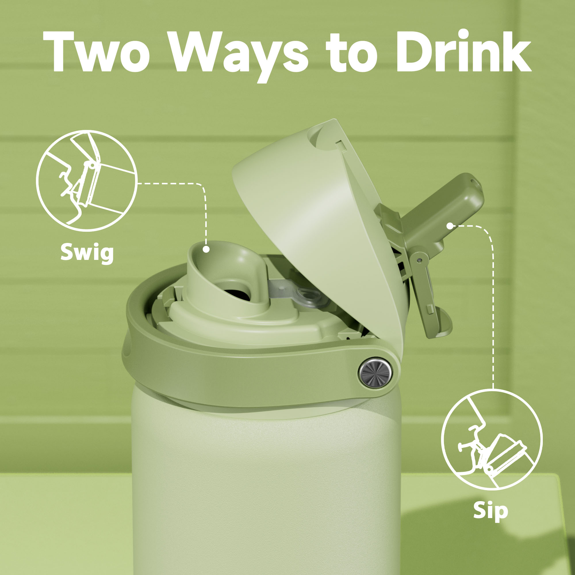 32oz Dual Spout Bounce Water Bottle-Sage