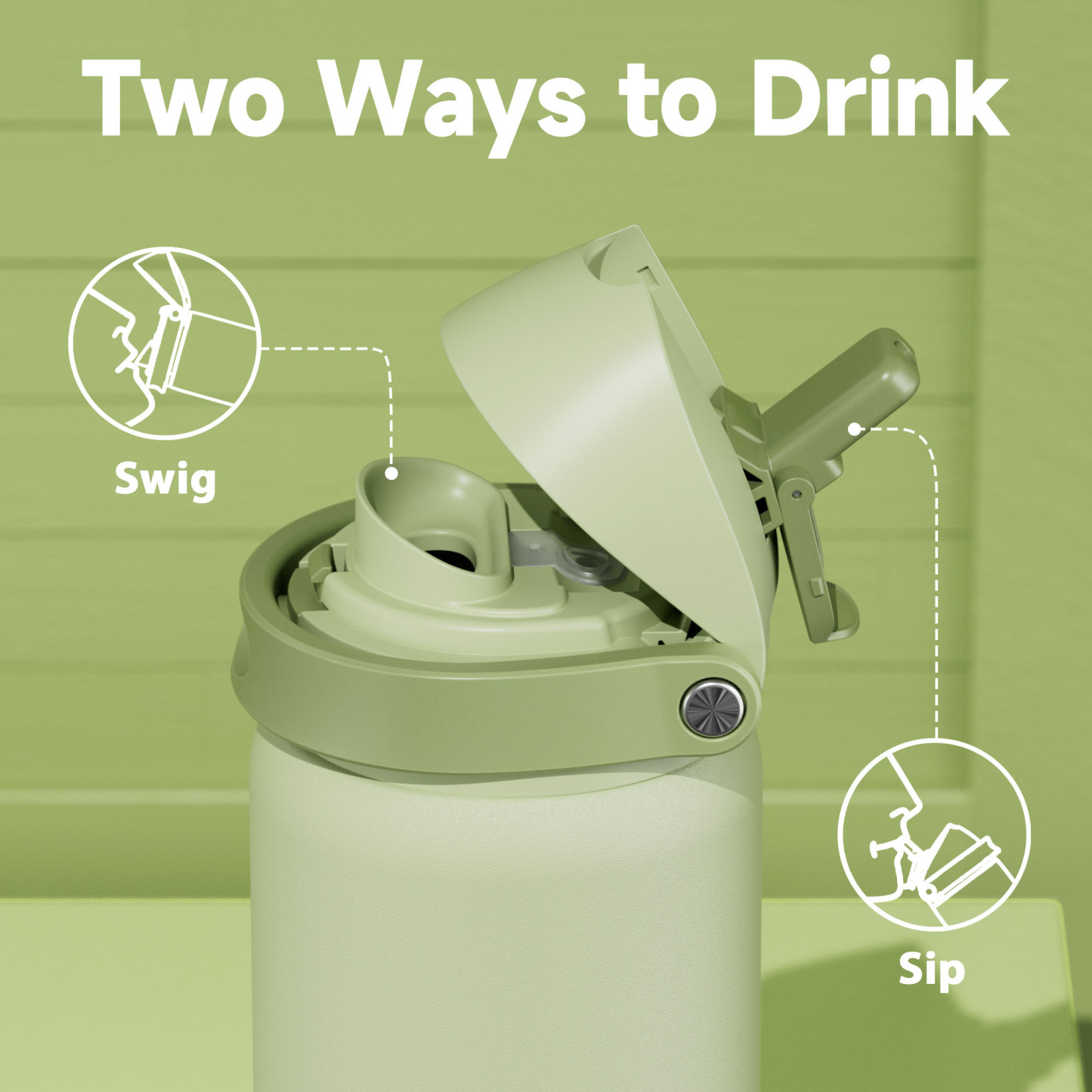 32oz Dual Spout Bounce Water Bottle-Sage