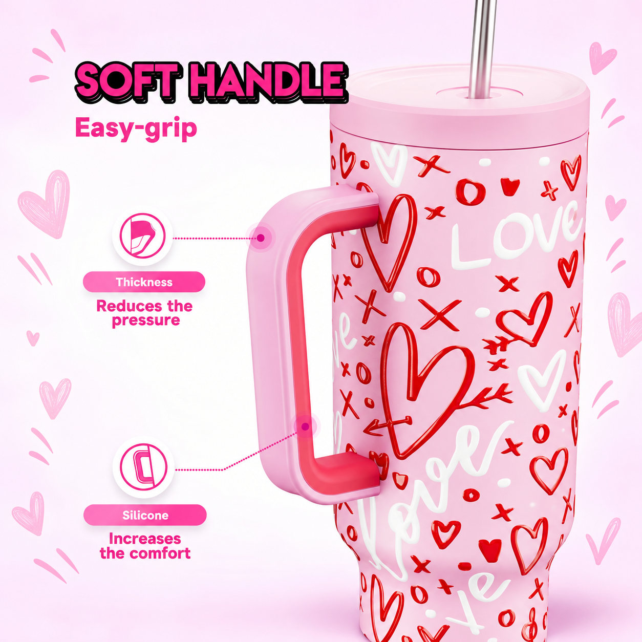 MEOKY 40oz Pink Valentine's Day Tumbler