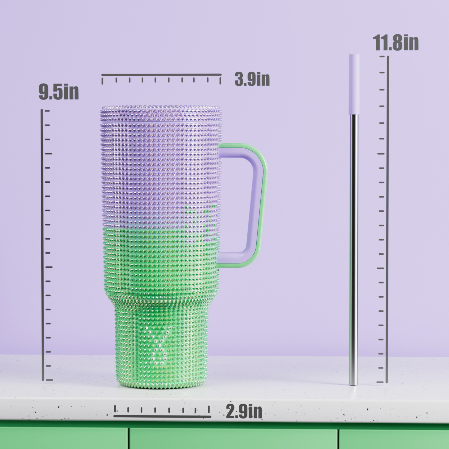 40oz Tumbler With Straw Bling Collection-Green Purple