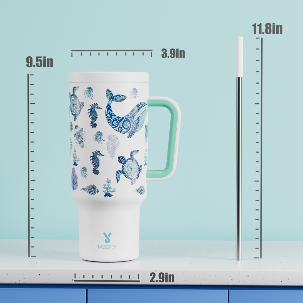 40oz Tumbler With Straw Halloween Special Edition-White Marine Animal - Luminous